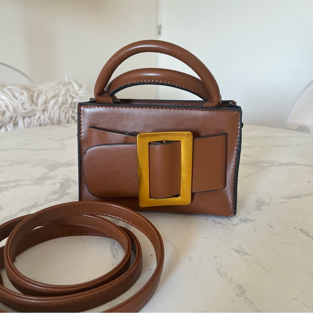 Buckle Boyy Style Faux Leather Brown Crossbody Bag